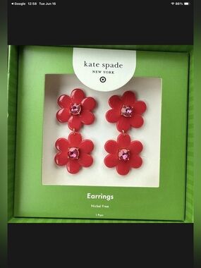 KATE SPADE NY X TARGET RED FLOWER STUD EARRINGS – NEW in Box